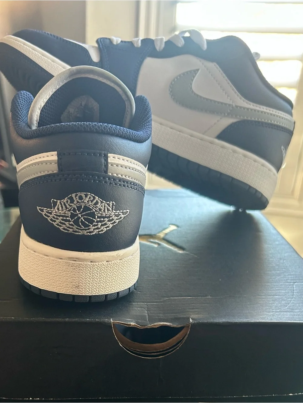 Jordan Kids White, Navy and Light Gray Low-Top Sneakers